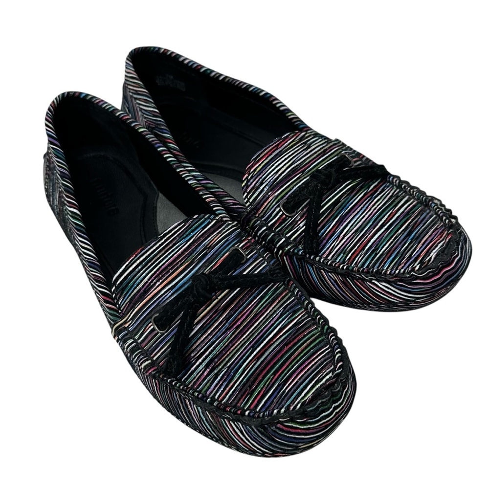Nurture Black Multicolor Striped Leather Ozak Slip On Loafer Flats Mocs Size 7